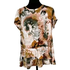 Simply Vera Wang Layered Boho Top Tie Dye Pleated Blouse Shirt Womans Sz L